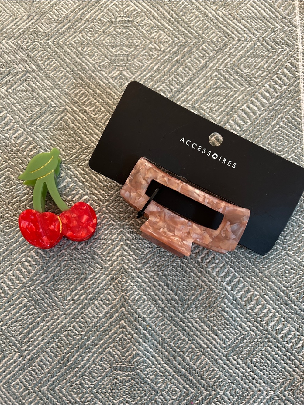 Marbled Taupe Rectangle Hair Claw Clip & Cherry Hair Clip